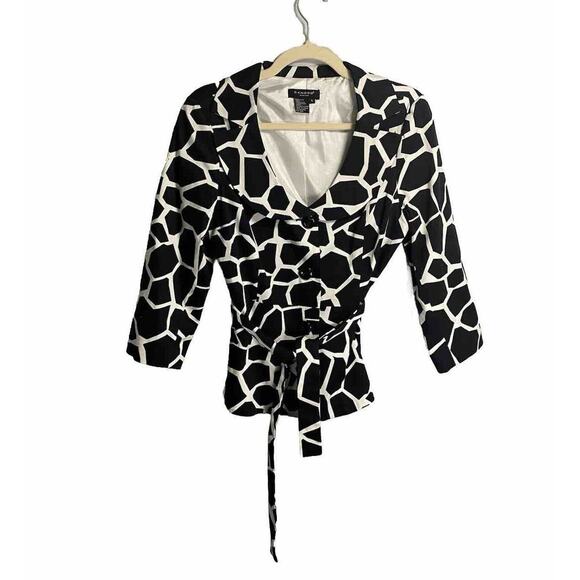 Sandro Jackets & Blazers - SANDRO SPORTSWEAR‎ Tie Front Jacket Size Small Black Geometric Print 3/4 Sleeve